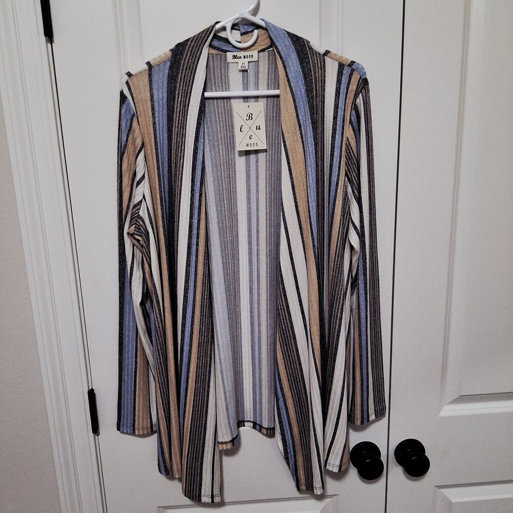 Blue Mood Ribbed Striped Long Sleeve Multicolor Cardigan Size 2X New w/Tag